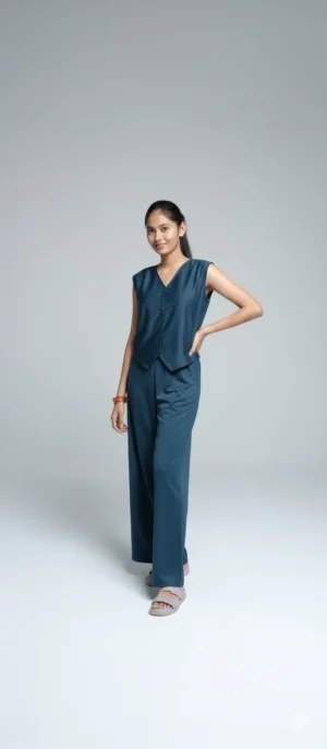 midnight blue sleeveless flowy co ord set for women – casual & daily wear outfit