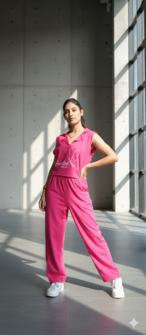 stylish polyester lycra top & bottom set